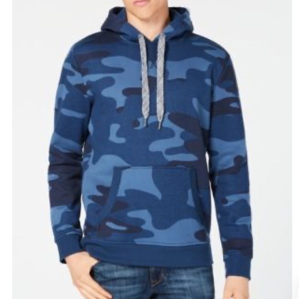 American Rag Hoodie blue camo cotton fleece lined cozy pullover mens L